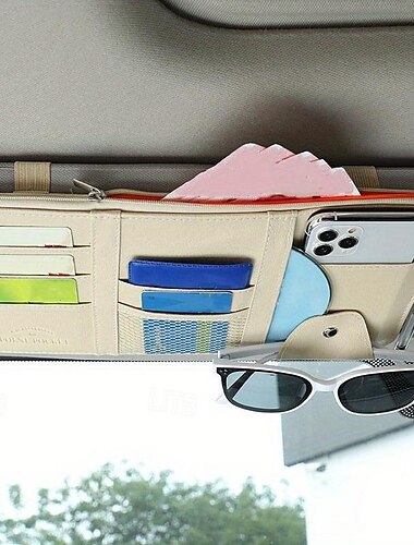  Auto-Sonnenblenden-Organizer, multifunktionale Aufbewahrungstasche, Brillenclip, Aufbewahrungstasche für Sonnenbrillen mit Reißverschlusstasche, Auto-Innenausstattung