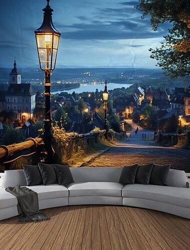  nacht uitzicht op de stad hangend tapijt kunst aan de muur groot tapijt muurschildering decor foto achtergrond deken gordijn thuis slaapkamer woonkamer decoratie