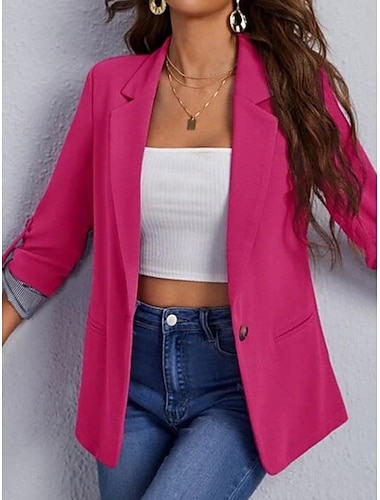  Mujer chaqueta Trabajo A rayas Color sólido Mantiene abrigado Elegante Ajuste regular Ropa de calle Manga Larga Primavera Bleu Ciel S