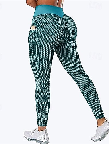  Per donna Pantaloni da yoga Leggings da yoga Tasca Fascia Elastica Vita Alta Pilates Allenamento in Palestra Allenamento Collant Favo Nero Verde Rosso rosa Gli sport Abbigliamento sportivo