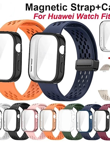  להקת שעונים חכמה מותאם ל Huawei צפו ב-Fit 3 שעון חכם רצועה עם קייס סוגר מגנטי עמיד בזעזועים רצועת ספורט תַחֲלִיף צמיד