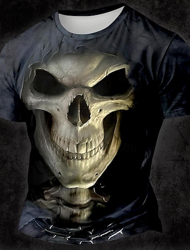  Herre Dødningehoveder Mørk T-shirt Kortærmet T-shirt 3D-udskrivning Rund hals Skjorte Designer Gotisk Fest Gade Afslappet Sort Sommer Forår Tøj S M L XL XXL XXXL