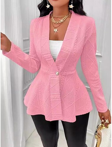  Mujer chaqueta Oficina / Carrera Diario Otoño Invierno Regular Abrigo Ajuste regular Resistente al Viento Transpirable Elegante dama Chaquetas Manga Larga Plano Volante Negro Blanco Rosa