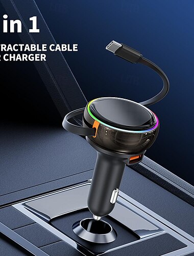  3-in-1-Autoladegerät mit einziehbarem Kabel und skalierbarer 3-Port-Multi-USB-Ladestation