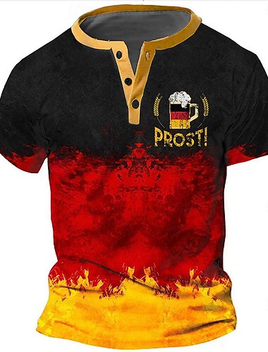  Pánské Oktoberfest Pivo Oktoberfest Německá vlajka Tričko Tričko Henley Krátký rukáv 3D tisk Designové Retro ulice Ležérní Denní Léto Jaro Černá Henley Tričko Henley
