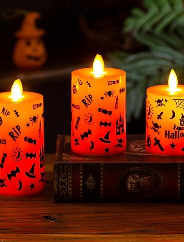  1 szt. Halloweenowe świece bezpłomieniowe zapalają upiorne naklejki z pająkami dyniowymi, wodoodporne świece LED do wnętrz i na zewnątrz, zasilane bateryjnie na jesień, Halloween, wystrój domu