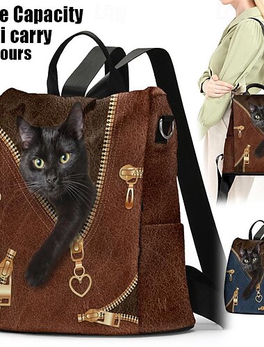  sac à dos multi-portage à imprimé animal chat noir de grande capacité - cartable durable et spacieux avec bretelles réglables, disponible en deux couleurs