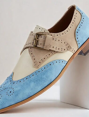  sapatos oxford masculinos de camurça e couro em dois tons estilo vintage com detalhes em brogue e tira com fivela - perfeitos para ocasiões formais e semiformais