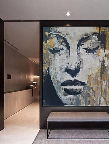  håndmalt abstrakt klappkniv kvinne ansikt oljemaleri veggkunst kvinnelig figur veggkunst gull og hvitt maleri håndlaget veggkunst kvinne kunst oljemaleri for veggkunst moderne hjemmekunst