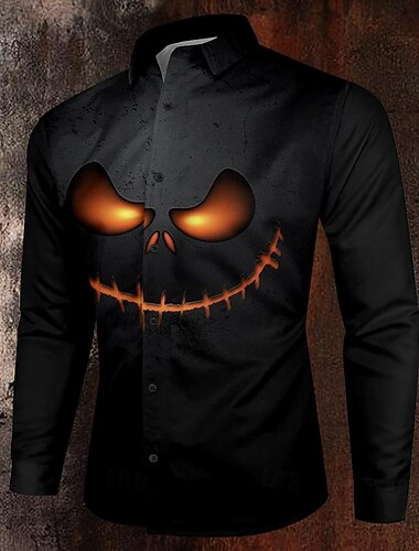  Halloween Smorfia Informale Scuro Per uomo Camicia Camicia con bottoni Manica lunga Da sera Autunno Inverno Primavera estate Collo ripiegabile Colletto Abbottonare Stampa 3D Sottile Nero Poliestere