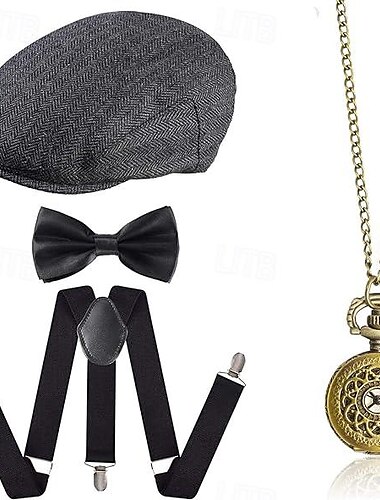  Retro Vintage Goldene Zwanziger 1920er Outfits Zubehörset Barett Der große Gatsby Gentleman Mode Herren Weihnachten Halloween Karneval Abschlussball Junggesellinnenabschiedsparty Festival Erwachsene