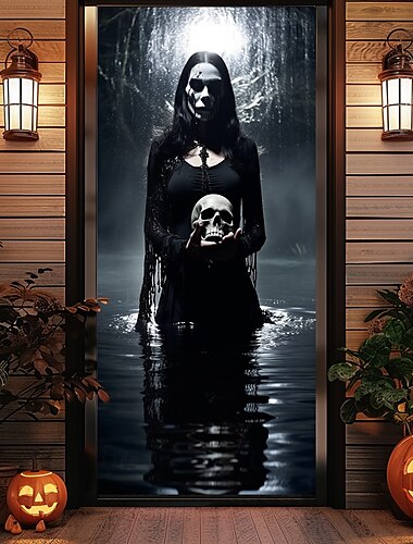  Halloween Türdekorationen Geisterbraut Halloween Türabdeckungen Türteppich Türvorhang Dekoration Hintergrund Türbanner für Haustür Bauernhaus Urlaub Party Dekor Zubehör