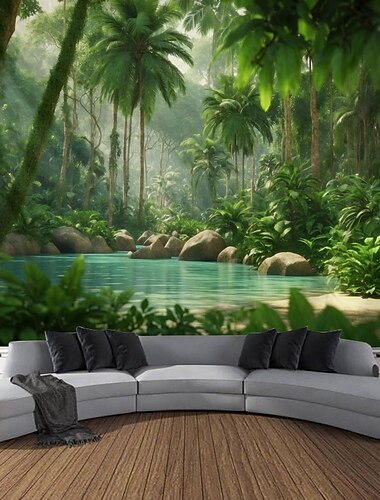  Natur tropischer Wald Wandteppich Wanddekoration großer Wandteppich Wanddeko Fotokulisse Decke Vorhang Home Schlafzimmer Wohnzimmer Dekoration Wandtuch XXL Natur