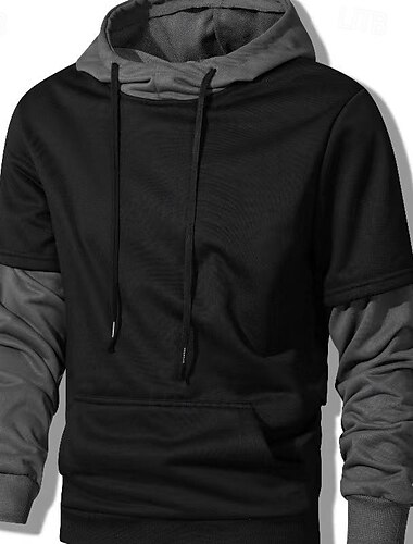  Per uomo Felpa con cappuccio Nero Con cappuccio Color Block Collage Tasche Due pezzi finti Sportivo Giornaliero Per eventi Streetwear Essenziale Informale Primavera & Autunno Abbigliamento Felpe con