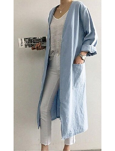  Damen Trenchcoat B¨¹ro Tasche Feste Farbe Moderner Stil Lockere Passform Oberbekleidung Langarm Frühling Hellblau S
