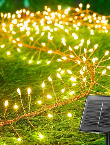  Luces solares de cadena de alambre de cobre a prueba de agua, luces LED de petardo, 6m, 200leds, interior, exterior, vacaciones, jardín, fiesta de Navidad, decoración de Halloween, luces multicolores