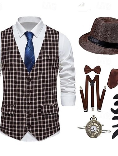  Retro Vintage 1920er Outfits Weste Zubehörset Der große Gatsby Gentleman Herren Party Party & Abend Junggesellinnenabschiedsparty Erwachsene Krawatte Oberteil Hut Ganzjahres