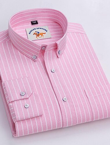  Per uomo Camicia Camicie Camicia con bottoni Strisce Matrimonio Feste Nero Rosa Blu Azzurro cielo Manica lunga Bavero Primavera & Autunno Abbigliamento Tasca frontale