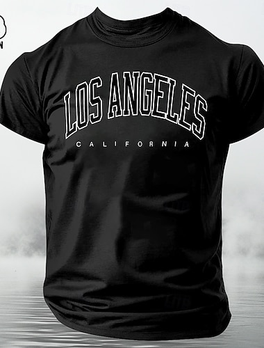  Herr Stad Los Angeles T-shirt T-tröja 100 % bomull Kortärmad Grafisk Skjorta Svart Vit Mörkgrå Bekväm t-shirt Gata Utomhussport Modedesignerkläder