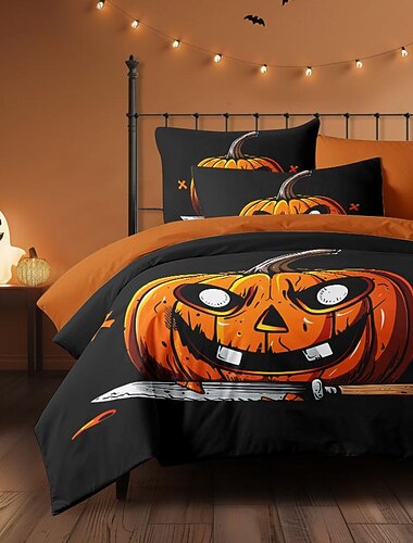  Conjunto de capa de edredom coleção halloween jack o lantern abóbora conjunto de 3 peças super macio e agradável à pele duradouro
