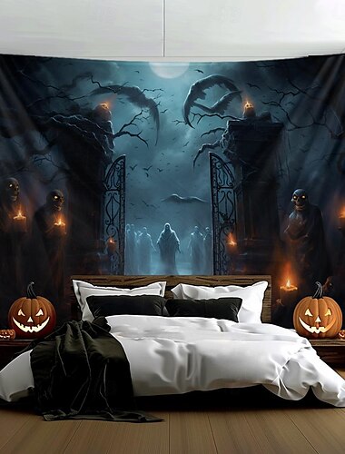  Halloween Dekorationen Friedhof Geist hängen Wandteppich Wandkunst große Wandteppich Wandbild Dekor Fotografie Hintergrund Decke Vorhang Haus Schlafzimmer Wohnzimmer