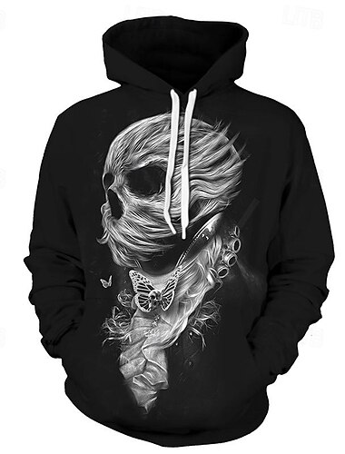  Halloween Skelett Totenkopf Kapuzenshirt Zeichentrick Manga Anime 3D Vordertasche Grafik Für Paar Herren Damen Erwachsene Halloween Karneval Maskerade 3D-Druck Casual