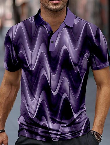  Herren Grafik Poloshirts Golfshirt Kurzarm Polo-Shirts Hemden mit Kragen Urlaubskleidung Rave-Kleidung Party-Outfits Knöpfe 3D-Druck Frühling & Sommer Gelb Blau Purpur