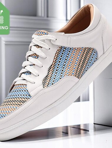  Hombre Zapatillas de deporte Zapatillas de vestir Cuero Piel de vaca italiana de plena flor Antideslizante Cordones Blanco