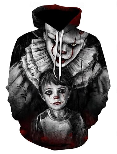  Kunst der Clown Kapuzenshirt Zeichentrick Manga Anime 3D Vordertasche Grafik Kängurutasche Für Paar Herren Damen Erwachsene Halloween Karneval Maskerade 3D-Druck Casual