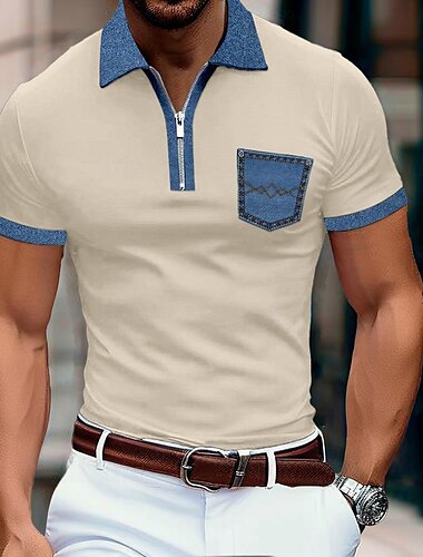  Homens Camiseta Polo Camisa de golfe Casual Feriado Lapela Quarter Zip Manga Curta Moda Básico Bloco de cor Quarter Zip Verão Normal Azul Claro Preto Branco cáqui Cinzento Escuro Camiseta Polo