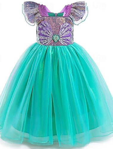  La Sirenetta Fiaba Ariel Principessa Vestito Costume Abito da damigella Cosplay Cosplay di film for Ragazze Bambini Carnevale Performance Feste