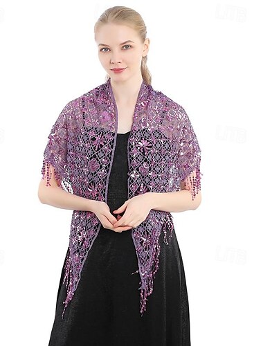  Damen Pailletten Dreieckstuch Wickeltuch Fransen Abendumhang Hochzeit Brautschal Schal für Abendkleider Party