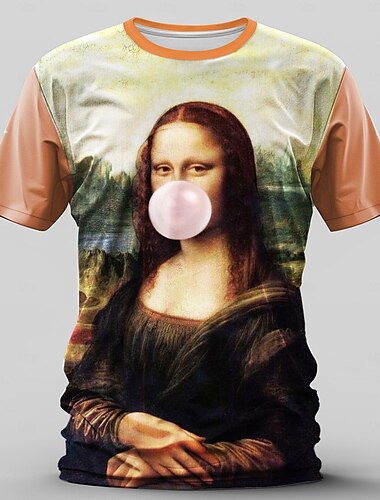  Pánské Mona Lisa Tričko Krátký rukáv tričko 3D tisk Tričkový Košile Retro Na běžné nošení Pouliční styl Outdoorové sporty Dovolená Jdeme ven Trávová zelená Khaki Jaro léto Oblečení S M L XL 2XL 3XL