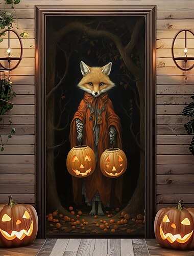  Halloween Türdekorationen Halloween Türabdeckungen schwarze Katze Kürbis Tür Gobelin Türvorhang Dekoration Hintergrund Türbanner für Haustür Bauernhaus Urlaub Party Dekor Zubehör