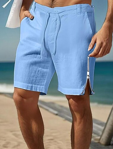  Bărbați Pantaloni Scurți Pantaloni scurți din in Pantaloni scurți de vară Pantaloni scurți de plajă Picior drept Simplu Respirabil Απαλό Lungimea genunchiului Casual Zilnic Concediu Modă Șic Stradă