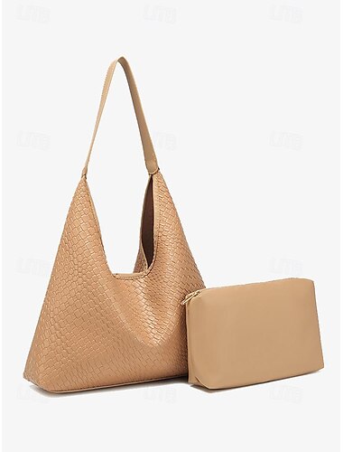  Damen-Einkaufstasche aus gewebtem Leder mit passender Tasche – große beige Umhängetasche zum Einkaufen, Reisen und für den täglichen Gebrauch