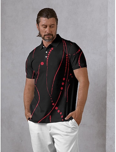  Herren Golf-Poloshirt Schwarz Weiß Rote Kurzarm Oberteil Golfkleidung, Kleidung, Outfits, Kleidung