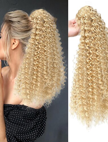 Pferdeschwanzverlängerung für schwarze Frauen, tief gelockter Pferdeschwanz mit Kordelzug, 50,8 cm, afro verworrener lockiger Pferdeschwanz zum Anklipsen, Jerry-gelockter synthetischer weicher,