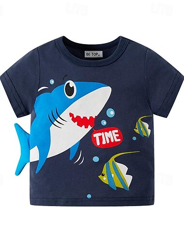  Kinder 3D Graphic Hai T-Shirt Kurzarm Sommer Modisch Basic kinderkleidung 4-8 Jahre Rundhalsausschnitt Outdoor Casual Täglich Regular Fit