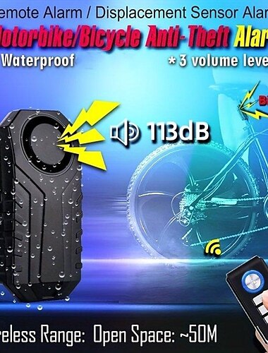  wasserdichter drahtloser Fahrradalarm mit Fernbedienung für Elektromotorräder &Auto-Sicherheits-Diebstahlschutzsystem mit Vibrationssensor &Erinnerung verloren 113db
