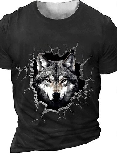  Men's Wolf T shirt Short Sleeve T shirt 3D Print Crew Neck Shirt Retro Vintage Casual Street Casual Bar Black Spring & Summer Clothing Apparel S M L XL 2XL 3XL