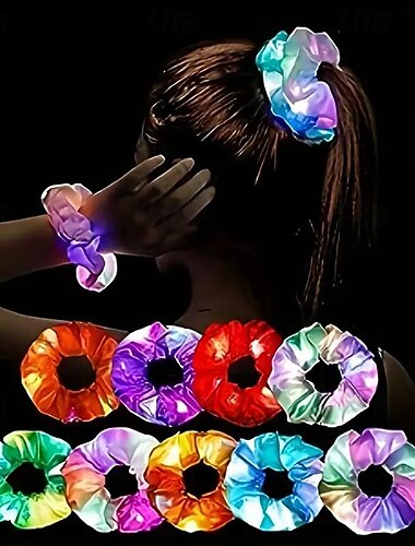  9-teiliges LED-Festival-Haarband – hell leuchtende elastische Bänder mit mehrfarbigen Neonlichtern – 3 Modi für Party-Accessoires für Damen – perfekt für Weihnachtsfeiern