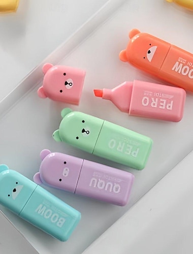  Mini surligneur en forme d'ours, marqueur de couleur, stylo pour la rentrée scolaire, fournitures scolaires, marqueurs 6 pièces/ensemble