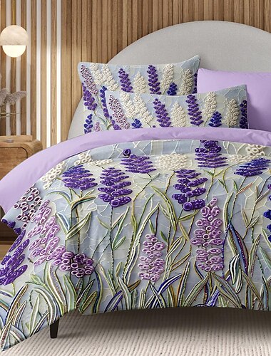  swingend lavendel dekbedovertrekset katoen bloemenpatroon set zacht 3-delig luxe beddengoed set woondecoratie cadeau twin volledige koning queensize dekbedovertrek