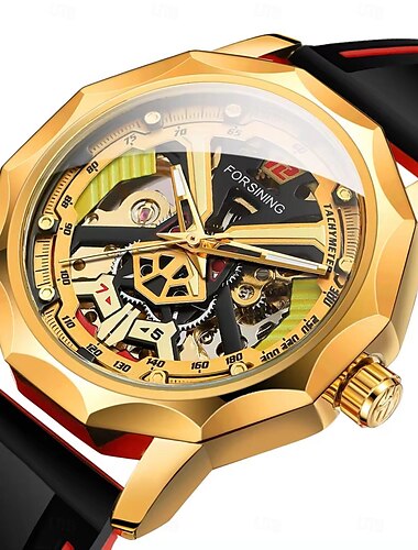  FORSINING Herren Mechanische Uhr Kreativ Modisch Lässige Uhr Armbanduhr Automatikaufzug WASSERDICHT Dekoration Kieselgel Beobachten