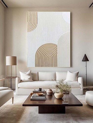  handgemachtes beiges Bogengemälde Wandkunst beige 3D minimalistisches Strukturgemälde beige minimalistisches Wandkunst ein Paar beige Gemälde neutrale Leinwandkunst