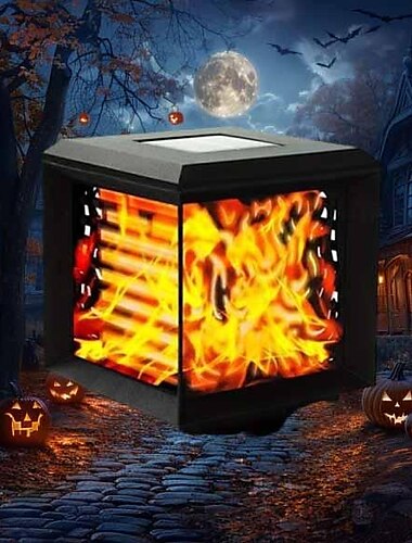  Luces solares para postes con efecto de llama parpadeante - Decoraciones LED impermeables de Halloween para postes de madera al aire libre - Cree un ambiente mágico en su patio, jardín o terraza 1 pieza