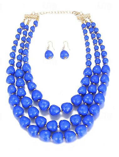  Gargantilla de cuentas acrílicas para mujer, collar de cadena de eslabones cubanos gruesos, estilo bohemio, conjunto de joyería para disfraz, regalos, peso ligero, hecho a mano