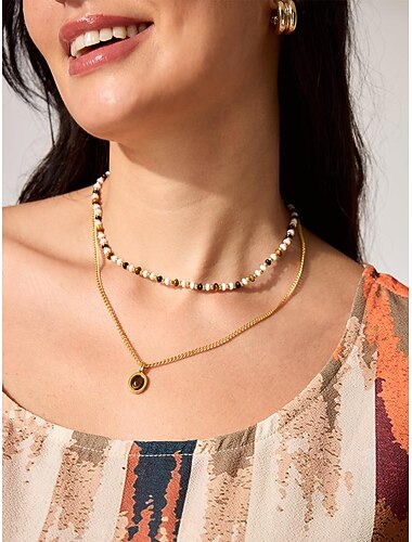  kvinders lagdelte tigerøje og perlehalskæde - elegante boho smykker til afslappet og formelt brug