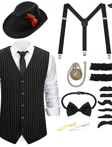  Retro Vintage Goldene Zwanziger 1920er Outfits Weste Panamahut Der große Gatsby Gentleman Mode Herren Weihnachten Halloween Karneval Abschlussball Junggesellinnenabschiedsparty Festival Erwachsene